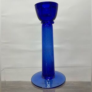 Cobalt Blue Art Glass Candle Holder – 7.5” Mid-Century Style‎